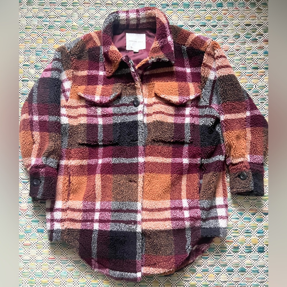 AMERICAN EAGLE PLAID TEDDY COAT